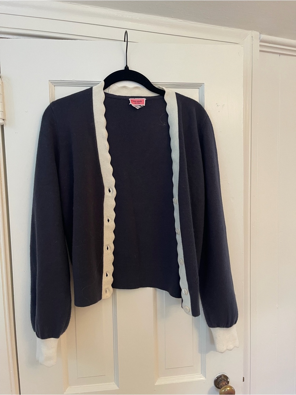 kate spade Black Cardigan with Cream Scalloped Trim